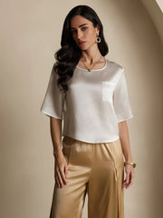 Pure Silk Half Sleeve U Neck Women's T-Shirt