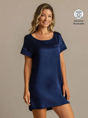 19Momme Washable Silk Short Sleeve Round Neck Short Nightgown