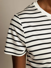 Pure Silk Crew Neck Short Sleeve Women's Sport Stripe Print T-Shirt
