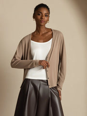 Pure Silk Women's V-Neck Long Sleeve Basic Cardigan