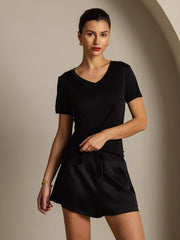 Pure Silk V-Neck Short Sleeves Women's T-Shirt