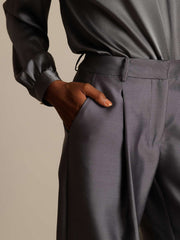 32Momme Silk-Wool Blend High Waist Wide Leg Women's Pants with Side Pockets Design