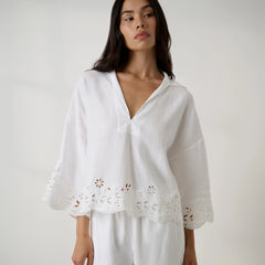 Linen Embroidered Eyelet Shirt