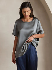 Women's Pure Silk Short Sleeve Round Neck T-Shirt
