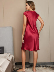 Pure Silk Cap Sleeve V-neck Knee Nightgown