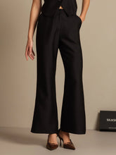 32Momme Silk-Wool Blend High Waist Micro-horn Wide Leg Women's Pants with Side Pockets Design