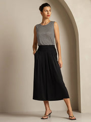 19Momme Silk Women's High Waist Pleated Wide Leg Capri Pants