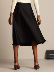 32Momme Silk-Wool Blend A Line Midi Skirt with Zipper Deign
