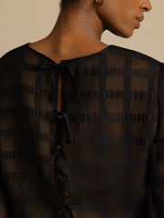 Pure Silk Women's Textured Grid Crop Blouse & A-Line Long Skirt Set