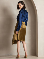 19Momme Silk Long Sleeve High Neck Bow Tie Blouse