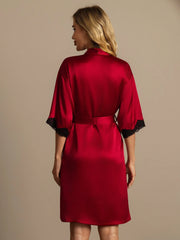 Pure Silk Basic Women's Robe with Lace Design