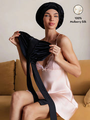 Pure Silk Double-layer Bonnet - With Adjustable Long Tie