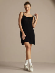 Pure Silk Spaghetti Strap Round Neck Casual Nightgown