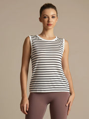Pure Silk Round Neck Women's Stripe Sport Tank Top