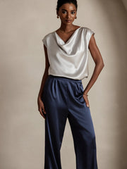 19Momme Silk Cap Sleeve Cowl Neck Women's Top