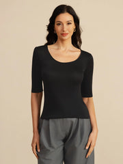 Pure Silk Women's Half Sleeve Scoop Neck Top