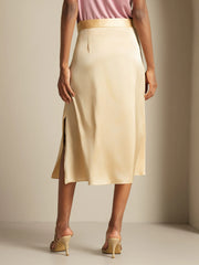 19Momme Silk A Line Long Slit Skirt with Zipper Design
