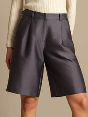 32Momme Silk-Wool Blend High Waist Straight Fit Women's Mid-length Pants with Side Pockets  Design