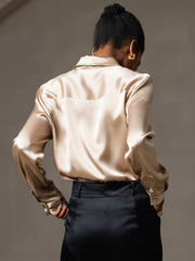 19Momme Silk Long Sleeve Lapel Collar Women's Shirt