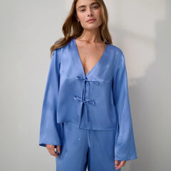 Washable Silk Tie Front Pant Set