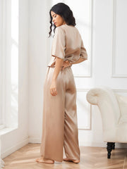Women's Pure Silk Half Sleeve Round Neck Pajamas Set