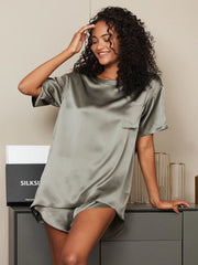 Pure Silk Short Sleeve Round Neck Women's Pajamas Set