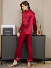 Women's Pure Silk Long Sleeve Button Up Pajamas Set