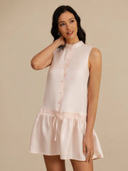 Pure Silk Sleeveless Short Dress With Adjustable Drawstring Drop Waist