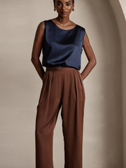 Women's 22Momme Silk High Waist Wide Leg Tapered Pleated Cropped Pants