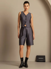 32Momme Silk-Wool Blend Women's V Neck Vest with Button Design