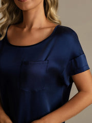 19Momme Washable Silk Short Sleeve Round Neck Short Nightgown