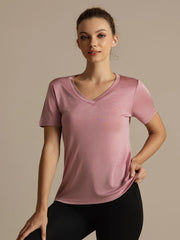 Pure Silk V-Neck Short Sleeves Women's Sport T-Shirt