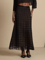 Pure Silk High-Waist A-Line Textured Grid Long Skirt With Back Zipper