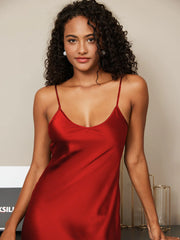 Women's Pure Silk Spaghetti Strap V-neck Midi Nightgown