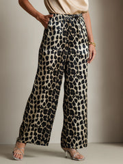Women's Pure Silk Leopard Print Wide Leg Pants