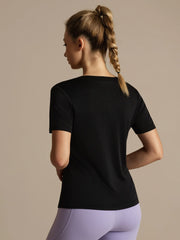 Pure Silk Women's V Neck Short-Sleeve Snag-Resistant Sport T-Shirt