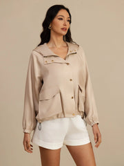 Pure Silk Women's Hooded Jacket With Large Flap Pockets