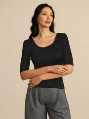 Pure Silk Women's Half Sleeve Scoop Neck Top