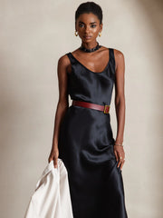 Pure Silk Sleeveless U Neck Midi Dress