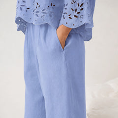 Linen Embroidered Eyelet Pant