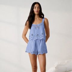 Linen Embroidered Eyelet Tank