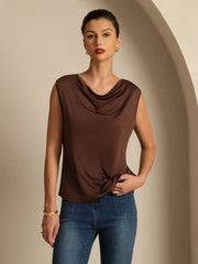 Pure Silk  Women's Sleeveless Cowl Neck Basic Casual Top