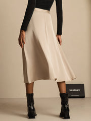 19Momme Silk High Waist A-Line Pleated Midi Skirt with Pockets