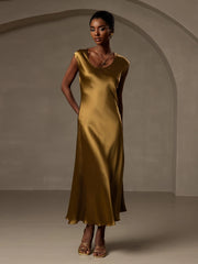 19Momme Silk Cap Sleeve Round Neck Midi Dress