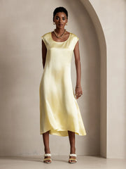 19Momme Silk Round Neck Cap Sleeve Midi Dress