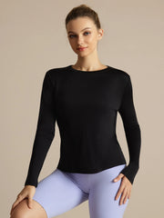Pure Silk Long Sleeve Round Neck Women's Sport T-shirt