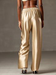 19Momme Silk Wide Leg Women's Pants with Elastic Waist Design