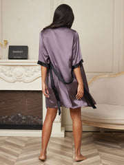 Pure Silk Half Sleeve Short Women's Kimono Wrap Robe
