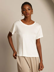 Women's Pure Silk Jersey Short Sleeve Round Neck T-Shirt