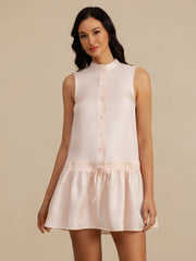 Pure Silk Sleeveless Short Dress With Adjustable Drawstring Drop Waist